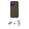 MARSİLYAN™- iPhone 12 Pro Max Kılıf Ahenk Çizgi Serisi - Siyah Mat Seramik Nano Ekran Koruyucu + Shine Kamera Lens Koruma Cam - GS