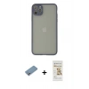 MARSİLYAN™- iPhone 12 Pro Max Kılıf Ahenk Çizgi Serisi - Siyah Mat Seramik Nano Ekran Koruyucu + Shine Kamera Lens Koruma Cam - GS