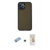 MARSİLYAN™- iPhone 12 Pro Max Kılıf Ahenk Çizgi Serisi - Siyah Mat Seramik Nano Ekran Koruyucu + Shine Kamera Lens Koruma Cam - MI