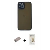 MARSİLYAN™- iPhone 12 Pro Max Kılıf Ahenk Çizgi Serisi - Siyah Mat Seramik Nano Ekran Koruyucu + Sierra Blue Shine Kamera Lens Koruma Cam