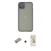 MARSİLYAN™- iPhone 12 Pro Max Kılıf Ahenk Çizgi Serisi - Siyah Mat Seramik Nano Ekran Koruyucu + Sierra Blue Shine Kamera Lens Koruma Cam