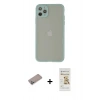 MARSİLYAN™- iPhone 12 Pro Max Kılıf Ahenk Çizgi Serisi - Siyah Mat Seramik Nano Ekran Koruyucu + Sierra Blue Shine Kamera Lens Koruma Cam