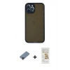 MARSİLYAN™- iPhone 12 Pro Max Kılıf Ahenk Çizgi Serisi - Siyah Mat Seramik Nano Ekran Koruyucu + Siyah Metal Kamera Lens Koruma Cam