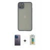 MARSİLYAN™- iPhone 12 Pro Max Kılıf Ahenk Çizgi Serisi - Siyah Polymer Nano Ekran Koruyucu + Mavi Neon Fosforlu Kamera Lens