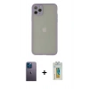 MARSİLYAN™- iPhone 12 Pro Max Kılıf Ahenk Çizgi Serisi - Siyah Polymer Nano Ekran Koruyucu + Mavi Neon Fosforlu Kamera Lens