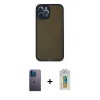 MARSİLYAN™- iPhone 12 Pro Max Kılıf Ahenk Çizgi Serisi - Siyah Polymer Nano Ekran Koruyucu + Mavi Neon Fosforlu Kamera Lens