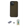 MARSİLYAN™- iPhone 12 Pro Max Kılıf Ahenk Çizgi Serisi - Siyah Polymer Nano Ekran Koruyucu + Renkli Kamera Lens Koruma Cam - PE