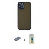 MARSİLYAN™- iPhone 12 Pro Max Kılıf Ahenk Çizgi Serisi - Siyah Polymer Nano Ekran Koruyucu + Renkli Kamera Lens Koruma Cam - SI