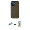 MARSİLYAN™- iPhone 12 Pro Max Kılıf Ahenk Çizgi Serisi - Siyah Polymer Nano Ekran Koruyucu + Shine Kamera Lens Koruma Cam - MI