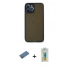 MARSİLYAN™- iPhone 12 Pro Max Kılıf Ahenk Çizgi Serisi - Siyah Polymer Nano Ekran Koruyucu + Shine Kamera Lens Koruma Cam - GD