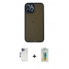 MARSİLYAN™- iPhone 12 Pro Max Kılıf Ahenk Çizgi Serisi - Siyah Polymer Nano Ekran Koruyucu + Shine Kamera Lens - LT