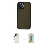 MARSİLYAN™- iPhone 12 Pro Max Kılıf Ahenk Çizgi Serisi - Siyah Polymer Nano Ekran Koruyucu + Shine Kamera Lens - GD