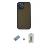 MARSİLYAN™- iPhone 12 Pro Max Kılıf Ahenk Çizgi Serisi - Siyah Polymer Nano Ekran Koruyucu + Shine Kamera Lens Koruma Cam - GI