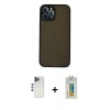 MARSİLYAN™- iPhone 12 Pro Max Kılıf Ahenk Çizgi Serisi - Siyah Polymer Nano Ekran Koruyucu + Shine Kamera Lens - LT