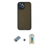 MARSİLYAN™- iPhone 12 Pro Max Kılıf Ahenk Çizgi Serisi - Siyah Polymer Nano Ekran Koruyucu + Siyah Metal Kamera Lens Koruma Cam