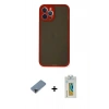MARSİLYAN™- iPhone 12 Pro Max Kılıf Ahenk Çizgi Serisi - Siyah Polymer Nano Ekran Koruyucu + Siyah Metal Kamera Lens Koruma Cam