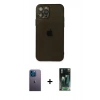 MARSİLYAN™- iPhone 12 Pro Max Kılıf Ahenk Doku - Şeffaf 360 Full Body Arka Koruyucu + Mavi Neon Fosforlu Kamera Lens