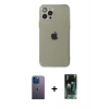 MARSİLYAN™- iPhone 12 Pro Max Kılıf Ahenk Doku - Şeffaf 360 Full Body Arka Koruyucu + Mavi Neon Fosforlu Kamera Lens