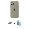 MARSİLYAN™- iPhone 12 Pro Max Kılıf Ahenk Doku - Şeffaf Royal Nano Ekran Koruyucu + Pembe Renkli Kamera Lens Koruma Cam