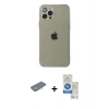 MARSİLYAN™- iPhone 12 Pro Max Kılıf Ahenk Doku - Şeffaf Royal Nano Ekran Koruyucu + Sarı Renkli Kamera Lens Koruma Cam