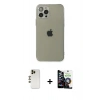 MARSİLYAN™- iPhone 12 Pro Max Kılıf Ahenk Doku - Şeffaf Temperli Cam Ekran Koruyucu + Shine Kamera Lens - GD