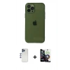 MARSİLYAN™- iPhone 12 Pro Max Kılıf Ahenk Doku - Şeffaf Temperli Cam Ekran Koruyucu + Lacivert Shine Kamera Lens