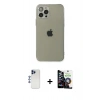 MARSİLYAN™- iPhone 12 Pro Max Kılıf Ahenk Doku - Şeffaf Temperli Cam Ekran Koruyucu + Lacivert Shine Kamera Lens