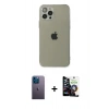 MARSİLYAN™- iPhone 12 Pro Max Kılıf Ahenk Doku - Şeffaf Temperli Cam Ekran Koruyucu + Neon Fosforlu Kamera Lens - MI