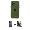 MARSİLYAN™- iPhone 12 Pro Max Kılıf Ahenk Doku - Şeffaf Temperli Cam Ekran Koruyucu + Neon Fosforlu Kamera Lens - SI