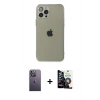 MARSİLYAN™- iPhone 12 Pro Max Kılıf Ahenk Doku - Şeffaf Temperli Cam Ekran Koruyucu + Neon Fosforlu Kamera Lens - BZ
