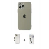 MARSİLYAN™- iPhone 12 Pro Max Kılıf Ahenk Doku - Şeffaf Uv Polymer Nano Ekran Koruyucu + Gold Shine Kamera Lens