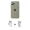 MARSİLYAN™- iPhone 12 Pro Max Kılıf Ahenk Doku - Şeffaf Uv Polymer Nano Ekran Koruyucu + Lacivert Shine Kamera Lens