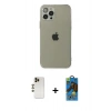 MARSİLYAN™- iPhone 12 Pro Max Kılıf Ahenk Doku - Siyah 18D Cam Ekran Koruyucu + Shine Kamera Lens - GD