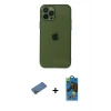 MARSİLYAN™- iPhone 12 Pro Max Kılıf Ahenk Doku - Siyah 18D Cam Ekran Koruyucu + Shine Kamera Lens Koruma Cam - GD