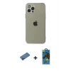MARSİLYAN™- iPhone 12 Pro Max Kılıf Ahenk Doku - Siyah 18D Cam Ekran Koruyucu + Shine Kamera Lens Koruma Cam - GD