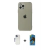 MARSİLYAN™- iPhone 12 Pro Max Kılıf Ahenk Doku - Siyah 18D Cam Ekran Koruyucu + Lacivert Shine Kamera Lens