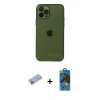 MARSİLYAN™- iPhone 12 Pro Max Kılıf Ahenk Doku - Siyah 18D Cam Ekran Koruyucu + Shine Kamera Lens Koruma Cam - MI