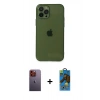 MARSİLYAN™- iPhone 12 Pro Max Kılıf Ahenk Doku - Siyah 18D Cam Ekran Koruyucu + Turuncu Neon Fosforlu Kamera Lens