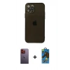 MARSİLYAN™- iPhone 12 Pro Max Kılıf Ahenk Doku - Siyah 18D Cam Ekran Koruyucu + Turuncu Neon Fosforlu Kamera Lens