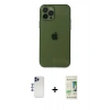 MARSİLYAN™- iPhone 12 Pro Max Kılıf Ahenk Doku - Siyah 20D Premium Cam Ekran Koruyucu + Lacivert Shine Kamera Lens