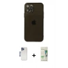MARSİLYAN™- iPhone 12 Pro Max Kılıf Ahenk Doku - Siyah 20D Premium Cam Ekran Koruyucu + Lacivert Shine Kamera Lens