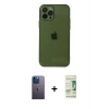 MARSİLYAN™- iPhone 12 Pro Max Kılıf Ahenk Doku - Siyah 20D Premium Cam Ekran Koruyucu + Neon Fosforlu Kamera Lens - MI