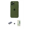 MARSİLYAN™- iPhone 12 Pro Max Kılıf Ahenk Doku - Siyah 20D Premium Cam Ekran Koruyucu + Renkli Kamera Lens Koruma Cam - SI