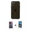 MARSİLYAN™- iPhone 12 Pro Max Kılıf Ahenk Doku - Siyah 34D Izgaralı Cam + Neon Fosforlu Kamera Lens - TU