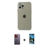 MARSİLYAN™- iPhone 12 Pro Max Kılıf Ahenk Doku - Siyah 34D Izgaralı Cam + Neon Fosforlu Kamera Lens - TU