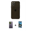 MARSİLYAN™- iPhone 12 Pro Max Kılıf Ahenk Doku - Siyah 34D Izgaralı Cam + Neon Fosforlu Kamera Lens - YL