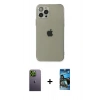 MARSİLYAN™- iPhone 12 Pro Max Kılıf Ahenk Doku - Siyah 34D Izgaralı Cam + Neon Fosforlu Kamera Lens - YL