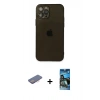 MARSİLYAN™- iPhone 12 Pro Max Kılıf Ahenk Doku - Siyah 34D Izgaralı Cam + Pembe Renkli Kamera Lens Koruma Cam