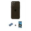 MARSİLYAN™- iPhone 12 Pro Max Kılıf Ahenk Doku - Siyah 34D Izgaralı Cam + Shine Kamera Lens Koruma Cam - GD