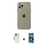 MARSİLYAN™- iPhone 12 Pro Max Kılıf Ahenk Doku - Siyah 34D Izgaralı Cam + Shine Kamera Lens - LT